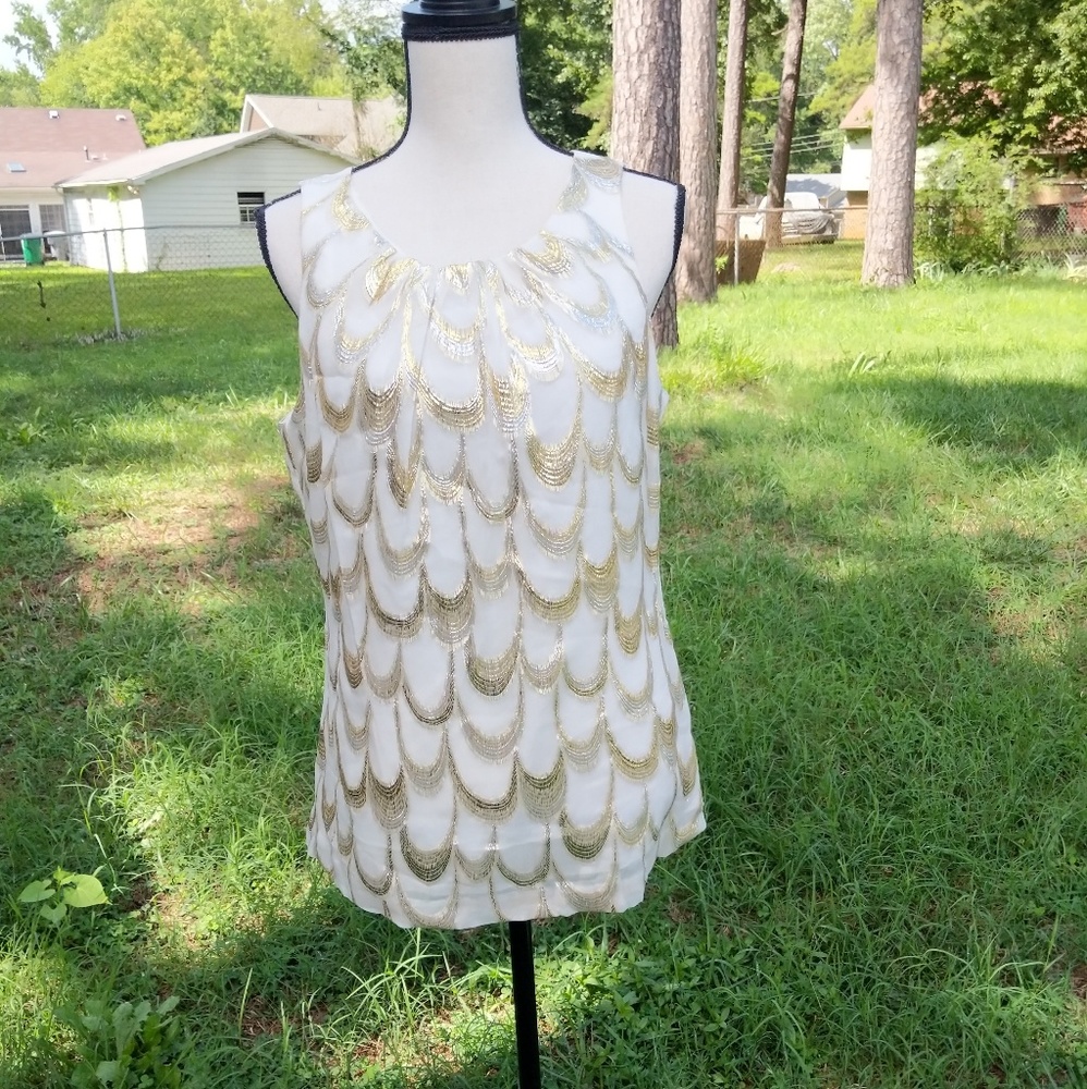 NWT Trina Turk Gold Silver Shimmer Metallic Tank L